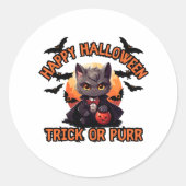 Vampire Cat Halloween Pumpkin Bat Spooky Feestelij Ronde Sticker (Voorkant)