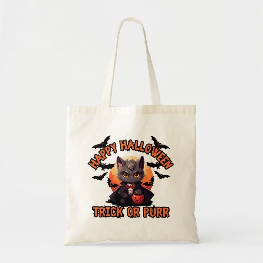 Vampire Cat Halloween Pumpkin Bat Spooky Feestelij Tote Bag (Voorkant)