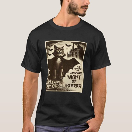 Vampire Cat Meowcula Vampurr  Horror Poster T-shirt (Voorkant)