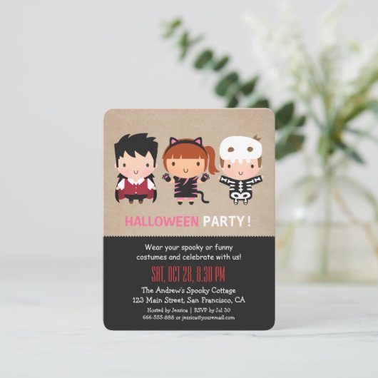 Vampire Cat Skeleton Halloween Party Invitations Kaart (Staand voorkant)