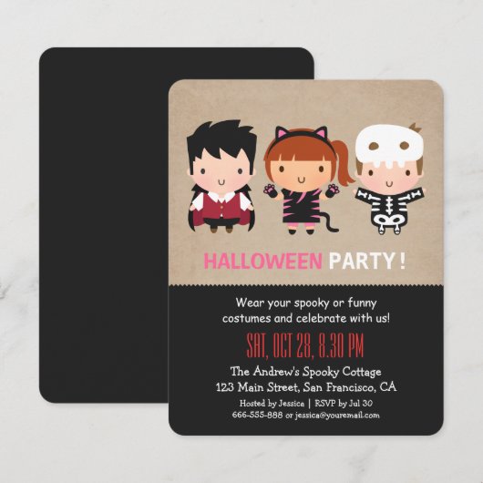 Vampire Cat Skeleton Halloween Party Invitations Kaart (Voorkant / Achterkant)