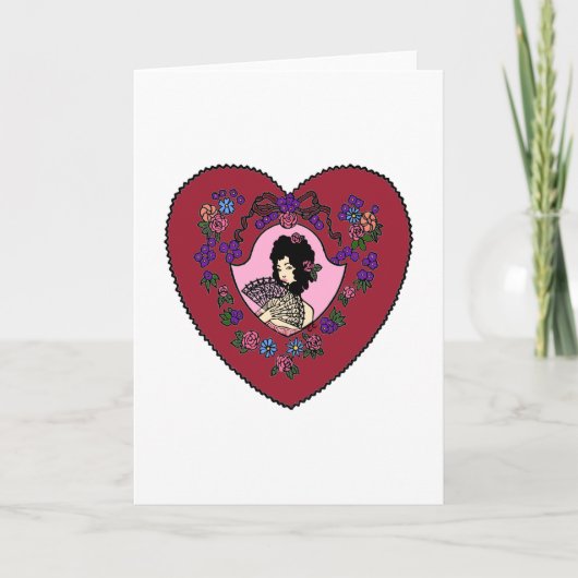 Vampire Dame Valentine Zwart Haar Feestdagen Kaart (Voorkant)