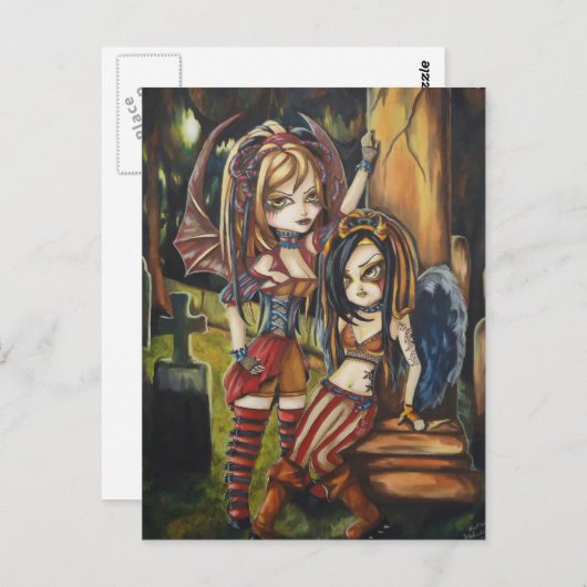 Vampire Dark Angel Gothic Graveyard Art Briefkaart (Voorkant / Achterkant)