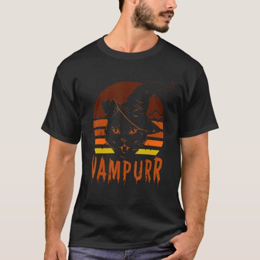 Vampire Dracula Cat Vampurr Retro Cat Face Hwe T-shirt (Voorkant)