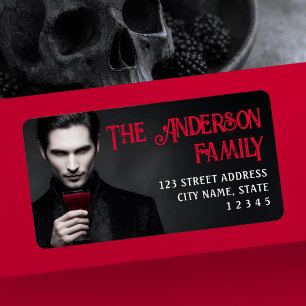 Vampire drinkt bloed Halloween retouradres Etiket