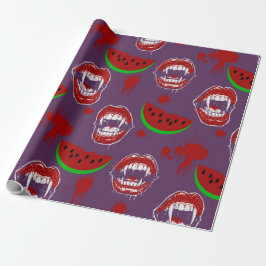 Vampire Eet Watermeloen Halloween in Juli Paars Cadeaupapier