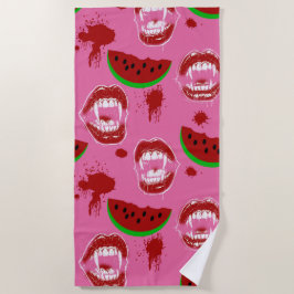 Vampire eet watermeloen Halloween in juli Roze  Strandlaken