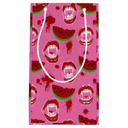 Vampire Eet Watermeloen Summerween Feest Roze Klein Cadeauzakje (Voorkant)
