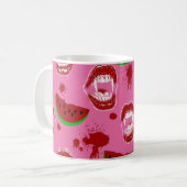 Vampire Eet Watermeloen Summerween Feest Roze Koffiemok (Voorkant links)