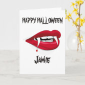 VAMPIRE FANGS CUSTOM HAPPY HALLOWEEN KAART (Gele Bloem)