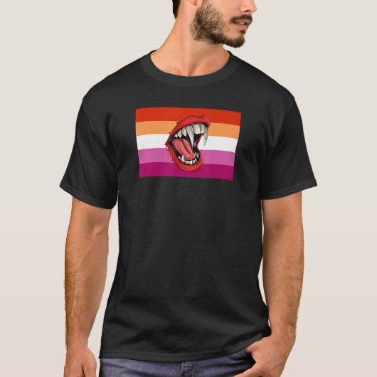 Vampire Fangs Teeth Lesbian Pride Flag Halloween P T-shirt (Voorkant)
