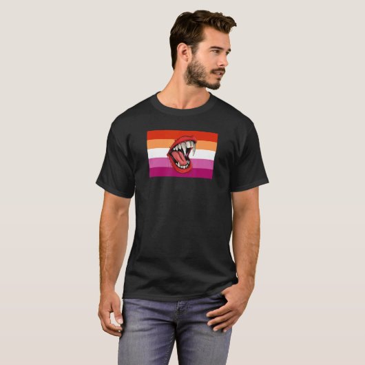 Vampire Fangs Teeth Lesbian Pride Flag Halloween P T-shirt (Voorkant volledig)