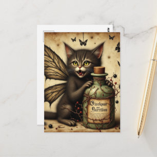 Vampire Fee Kitty en een Gif Fles Briefkaart