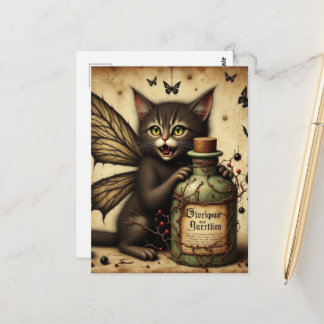 Vampire Fee Kitty en een Gif Fles Briefkaart