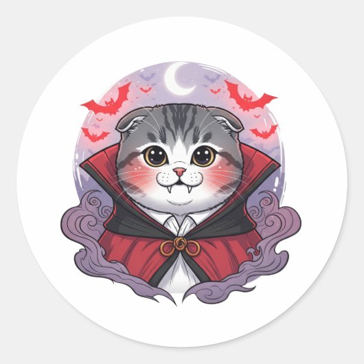 Vampire Fold - Schattigee Schotse Vouw Vampier Cat Ronde Sticker (Voorkant)