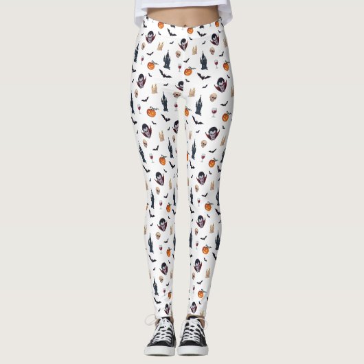 🦇 Vampire Gothic Halloween Leggings 🎃 wit 🖤 (Voorkant)