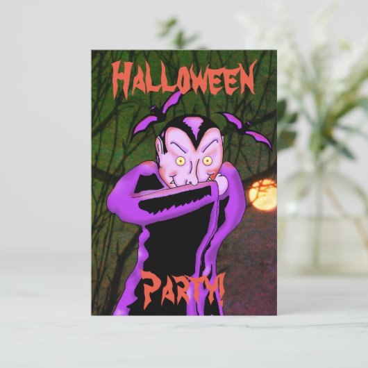 Vampire Halloween Party Invitation Kaart (Staand voorkant)