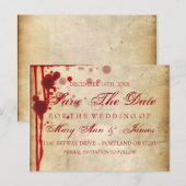 Vampire Halloween Save the Date Fake Blood Red Aankondigingskaart (Voorkant / Achterkant)