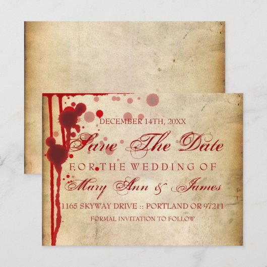 Vampire Halloween Save the Date Fake Blood Red Aankondigingskaart (Voorkant / Achterkant)
