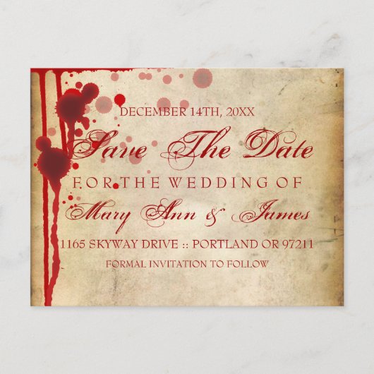 Vampire Halloween Save the Date Fake Blood Red Aankondigingskaart (Voorkant)
