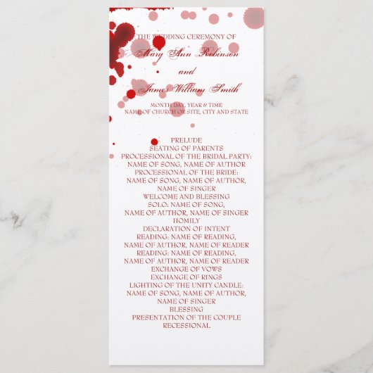 Vampire Halloween Wedding Program Fake Blood Red Programmakaart (Voorkant)