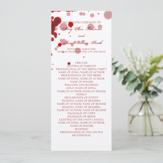 Vampire Halloween Wedding Program Fake Blood Red Programmakaart (Staand voorkant)