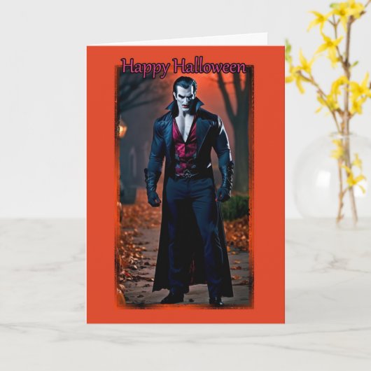 Vampire Hunk Halloween Kaart (Gele Bloem)