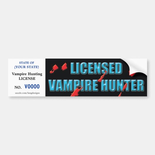 Vampire Hunting licence w/ bloed spatters Bumpersticker (Voorkant)