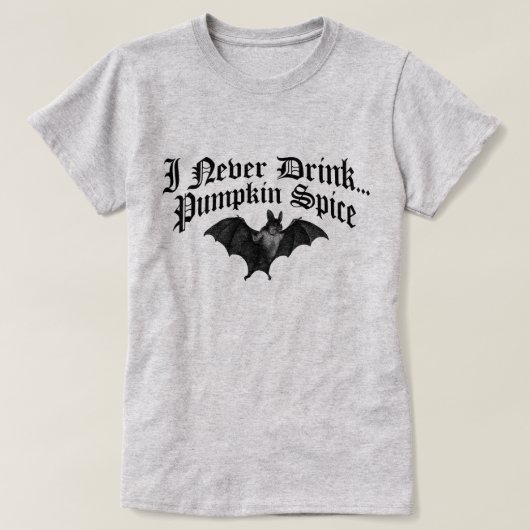 Vampire Ik Drink nooit pompoenspecerij T-shirt (Design voorkant)