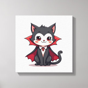 Vampire Kat � Cute Halloween Huisdierentheeblaadje Canvas Afdruk