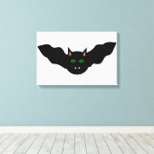 Vampire Kat Gezicht Vleermuis Halloween Canvas Pri Afdruk (Insitu (Houten vloer))