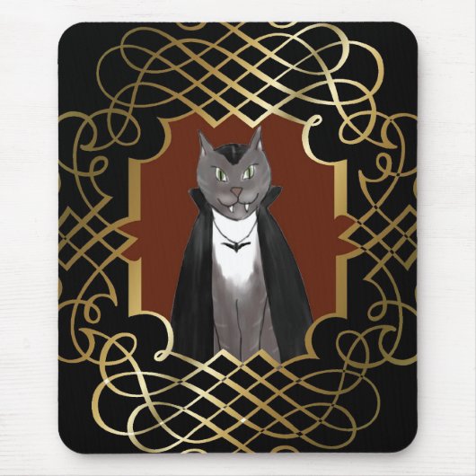 Vampire Kat Portret Mousepad Muismat (Voorkant)