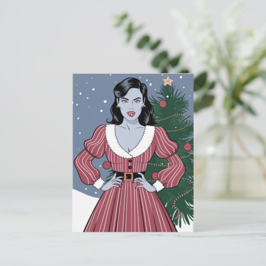 Vampire Lady Blauwe Huid Kerstmis Briefkaart (Staand voorkant)