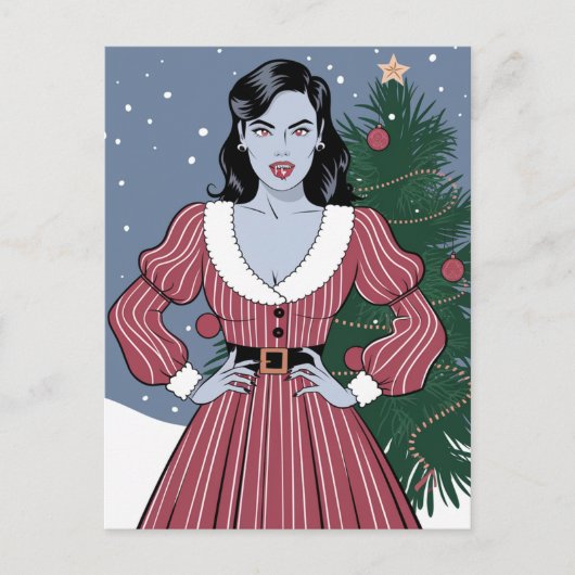 Vampire Lady Blauwe Huid Kerstmis Briefkaart (Voorkant)