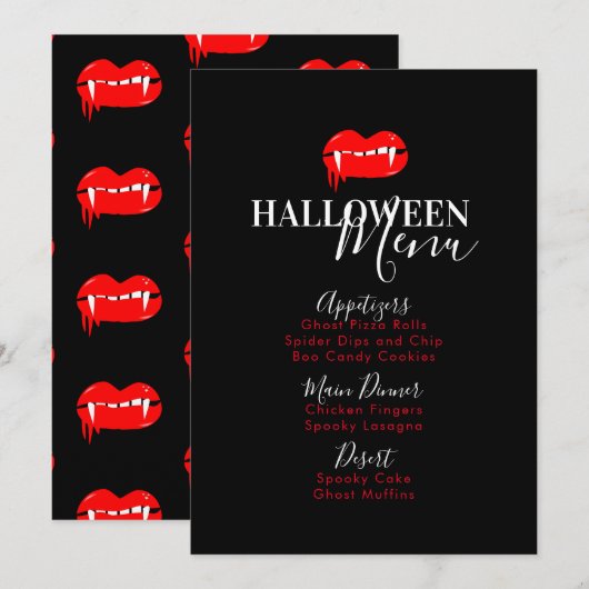 Vampire Lip Bloed Halloween Verjaardagsfeest Menu (Voorkant / Achterkant)