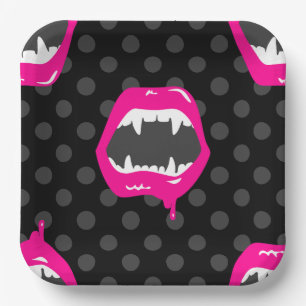 vampire lippen monster getande wezen roze papieren bordje