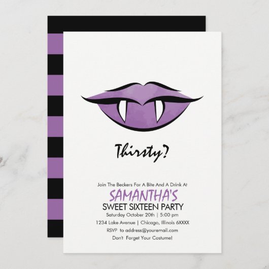 Vampire Lips Gothic Sweet Sixteen Invitation Kaart (Voorkant / Achterkant)