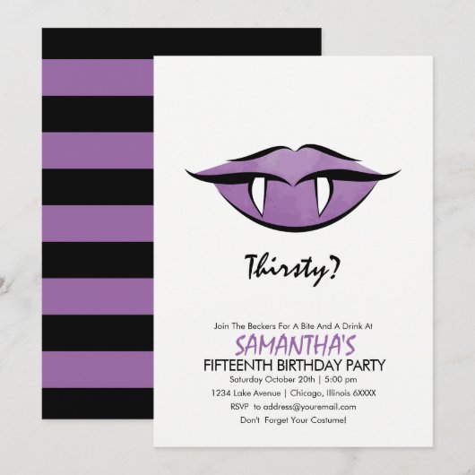 Vampire Lips Gothic Verjaardag Party Invitation Ka Kaart (Voorkant / Achterkant)
