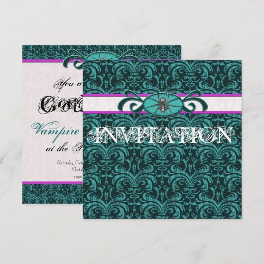 Vampire Lover's Ball Gothic Damask Green & Black Kaart (Voorkant / Achterkant)