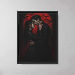 Vampire minnaars kussen onder Bloedmaan Canvas Afdruk