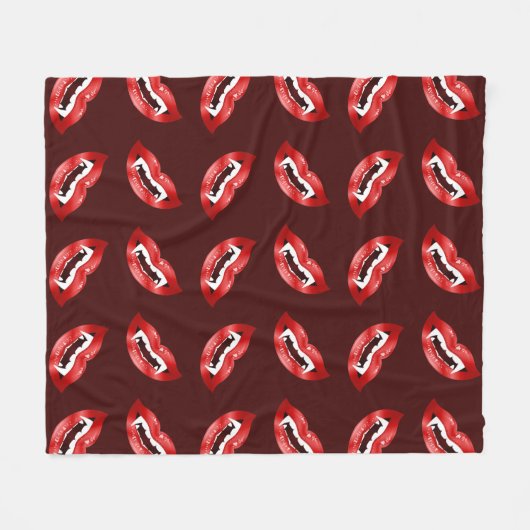 Vampire Mouths Illustrated Pattern Halloween Fleece Deken (Voorkant (Horizontaal))