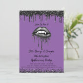 Vampire Paarse glitter lippen volwassen Halloween  Kaart (Staand voorkant)