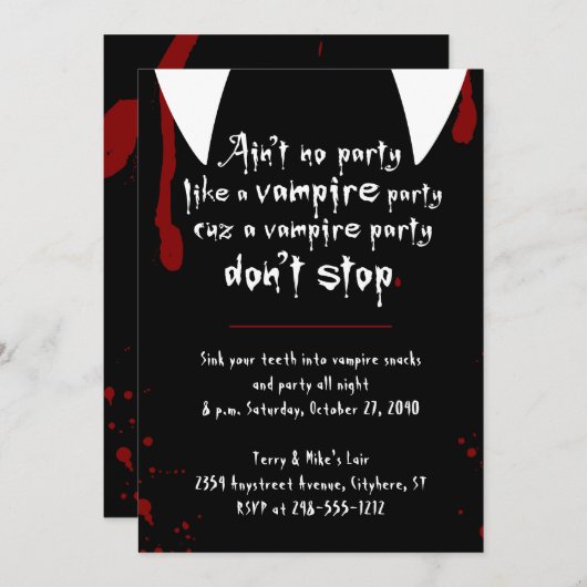 Vampire Party Stop niet met Halloween Kaart (Voorkant / Achterkant)