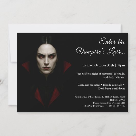 Vampire Queen – Halloween Kostuumfeest Uitnodiging (Voorkant)