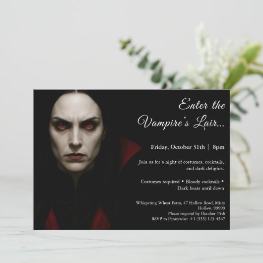 Vampire Queen - Uitnodiging voor Halloween-kostuum (Staand voorkant)