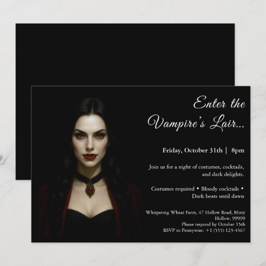Vampire Queen - Uitnodiging voor Halloween-kostuum (Voorkant / Achterkant)