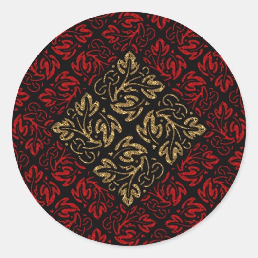 Vampire Red en Gold Damask Gothic Art Ronde Sticker (Voorkant)