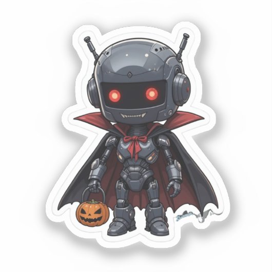Vampire Robot Vinyl Sticker Schattige Halloween Sc (Voorkant)