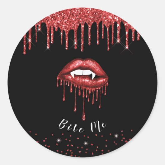 Vampire Rode Glitter Drip Lippen Halloween Zwart Ronde Sticker (Voorkant)