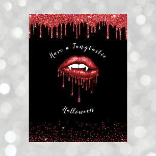 Vampire Rode Glitter Lippen & Hoektanden Halloween Feestdagenkaart